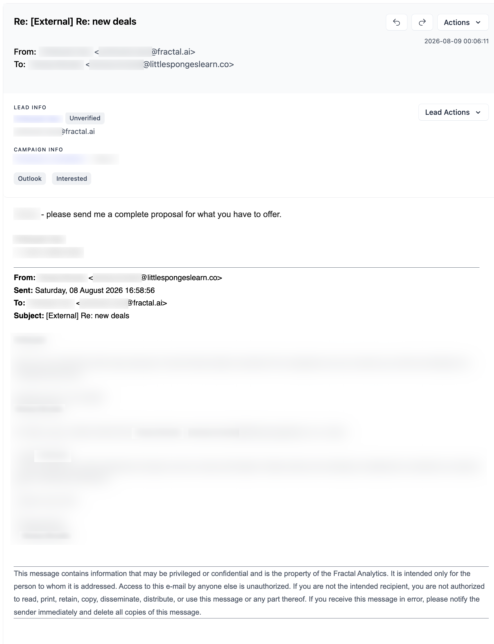 Fractal email reply, with personal details redacted